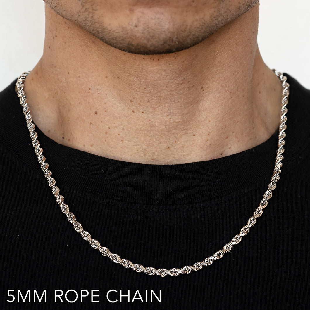 14K 5MM WHITE GOLD SOLID DC ROPE 28