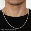 Load image into Gallery viewer, 10K 4MM WHITE GOLD SOLID DC ROPE 24&quot; CHAIN NECKLACE (AVAILABLE IN LENGTHS 7&quot; - 30&quot;)
