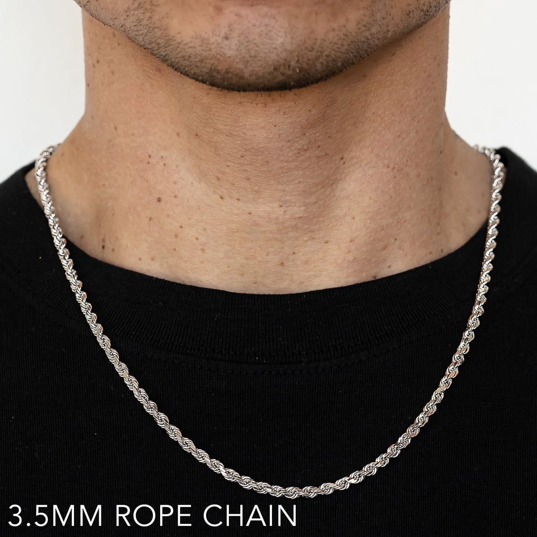 14K 3.5MM WHITE GOLD SOLID DC ROPE 26