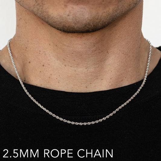 14K 2.5MM WHITE GOLD SOLID DC ROPE 7" CHAIN BRACELET (AVAILABLE IN LENGTHS 7" - 30")