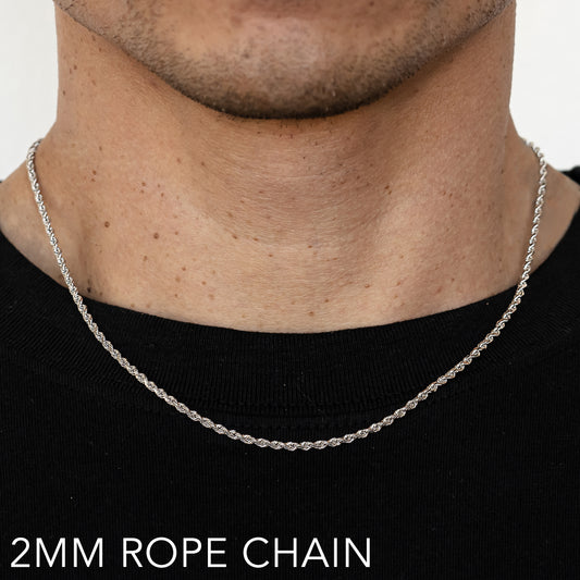 14K 2MM WHITE GOLD SOLID DC ROPE 7.5" CHAIN BRACELET (AVAILABLE IN LENGTHS 7" - 30")