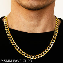 Load image into Gallery viewer, 14K 9.5MM YELLOW GOLD SOLID PAVE CURB 24&quot; CHAIN NECKLACE (AVAILABLE IN LENGTHS 7&quot; - 30&quot;)
