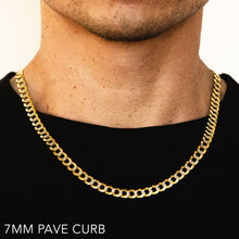 Load image into Gallery viewer, 14K 7MM YELLOW GOLD SOLID PAVE CURB 24&quot; CHAIN NECKLACE (AVAILABLE IN LENGTHS 7&quot; - 30&quot;)
