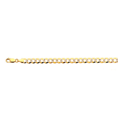 10K 7MM YELLOW GOLD SOLID PAVE CURB 26" CHAIN NECKLACE (AVAILABLE IN LENGTHS 7" - 30")