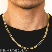 Load image into Gallery viewer, 14K 5.5MM YELLOW GOLD SOLID PAVE CURB 24&quot; CHAIN NECKLACE (AVAILABLE IN LENGTHS 7&quot; - 30&quot;)
