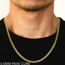 Load image into Gallery viewer, 10K 4.5MM YELLOW GOLD SOLID PAVE CURB 22&quot; CHAIN NECKLACE (AVAILABLE IN LENGTHS 7&quot; - 30&quot;)
