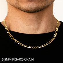 Load image into Gallery viewer, 10K 5.5MM YELLOW GOLD SOLID FIGARO 18&quot; CHAIN NECKLACE (AVAILABLE IN LENGTHS 7&quot; - 30&quot;)
