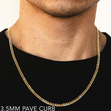 Load image into Gallery viewer, 14K 3.5MM YELLOW GOLD SOLID PAVE CURB 24&quot; CHAIN NECKLACE (AVAILABLE IN LENGTHS 7&quot; - 30&quot;)
