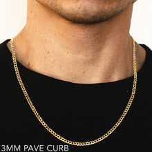 Load image into Gallery viewer, 14K 3MM YELLOW GOLD SOLID PAVE CURB 22&quot; CHAIN NECKLACE (AVAILABLE IN LENGTHS 7&quot; - 30&quot;)
