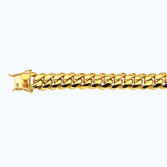 18K 14MM YELLOW GOLD SOLID MIAMI CUBAN 8" CHAIN BRACELET (AVAILABLE IN LENGTHS 7" - 30")