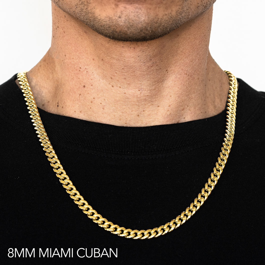 18K 8MM YELLOW GOLD SOLID MIAMI CUBAN 22