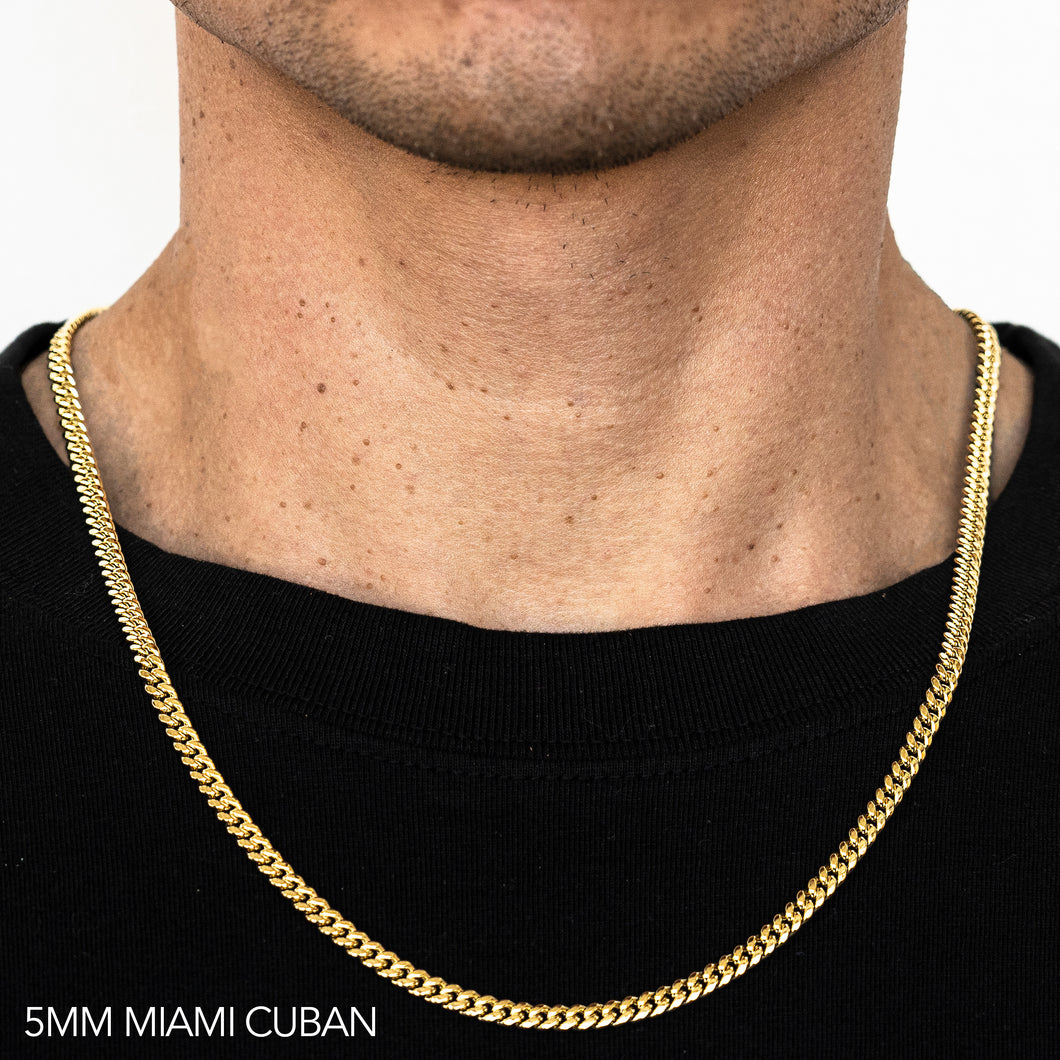 18K 5MM YELLOW GOLD SOLID MIAMI CUBAN 20