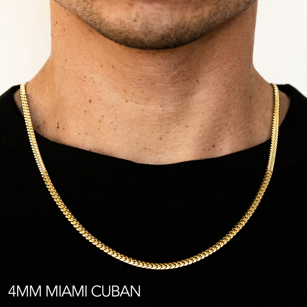 18K 4MM YELLOW GOLD SOLID MIAMI CUBAN 26