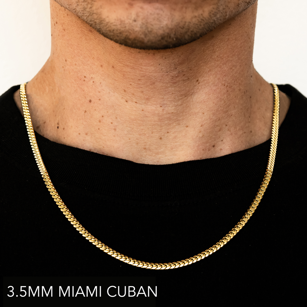 18K 3.5MM YELLOW GOLD SOLID MIAMI CUBAN 30