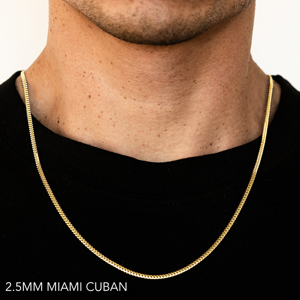 18K 2.5MM YELLOW GOLD SOLID MIAMI CUBAN 30