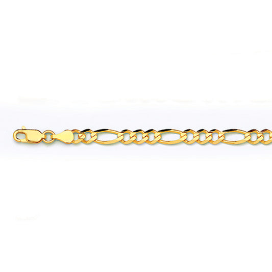 10K 4.5MM YELLOW GOLD SOLID FIGARO 8.5" CHAIN BRACELET (AVAILABLE IN LENGTHS 7" - 30")