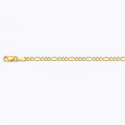 14K 2.5MM YELLOW GOLD SOLID FIGARO 30" CHAIN NECKLACE (AVAILABLE IN LENGTHS 7" - 30")