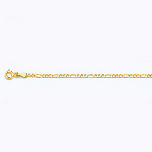 14K 2MM YELLOW GOLD SOLID FIGARO 8" CHAIN BRACELET (AVAILABLE IN LENGTHS 7" - 30")