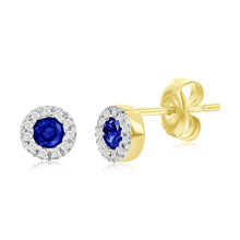 Load image into Gallery viewer, 14K Yellow Gold, 3mm Round Sapphire (0.32ct) &amp; Diamond Studs - (22 Stones)
