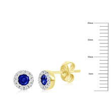 Load image into Gallery viewer, 14K Yellow Gold, 3mm Round Sapphire (0.32ct) &amp; Diamond Studs - (22 Stones)
