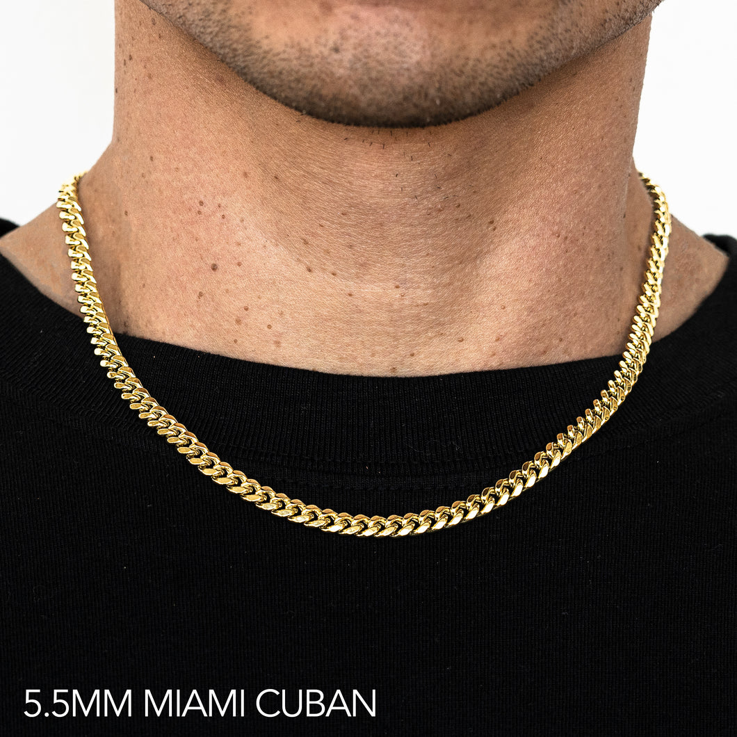 14K 5.5MM YELLOW GOLD HOLLOW MIAMI CUBAN 16