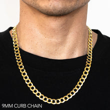 Load image into Gallery viewer, 14K 9MM YELLOW GOLD HOLLOW CURB 24&quot; CHAIN NECKLACE (AVAILABLE IN LENGTHS 7&quot; - 30&quot;)
