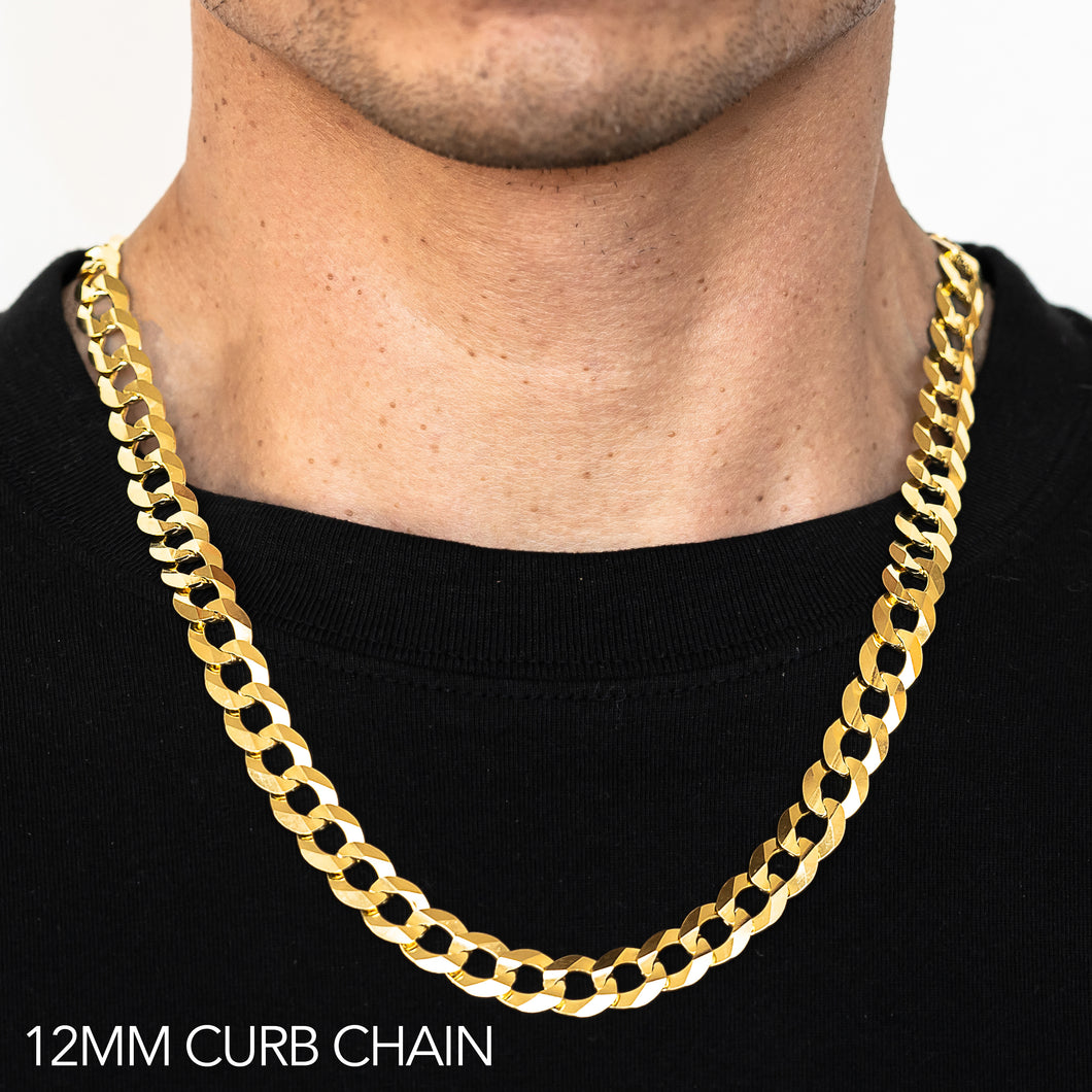 14K 12MM YELLOW GOLD SOLID CURB 24