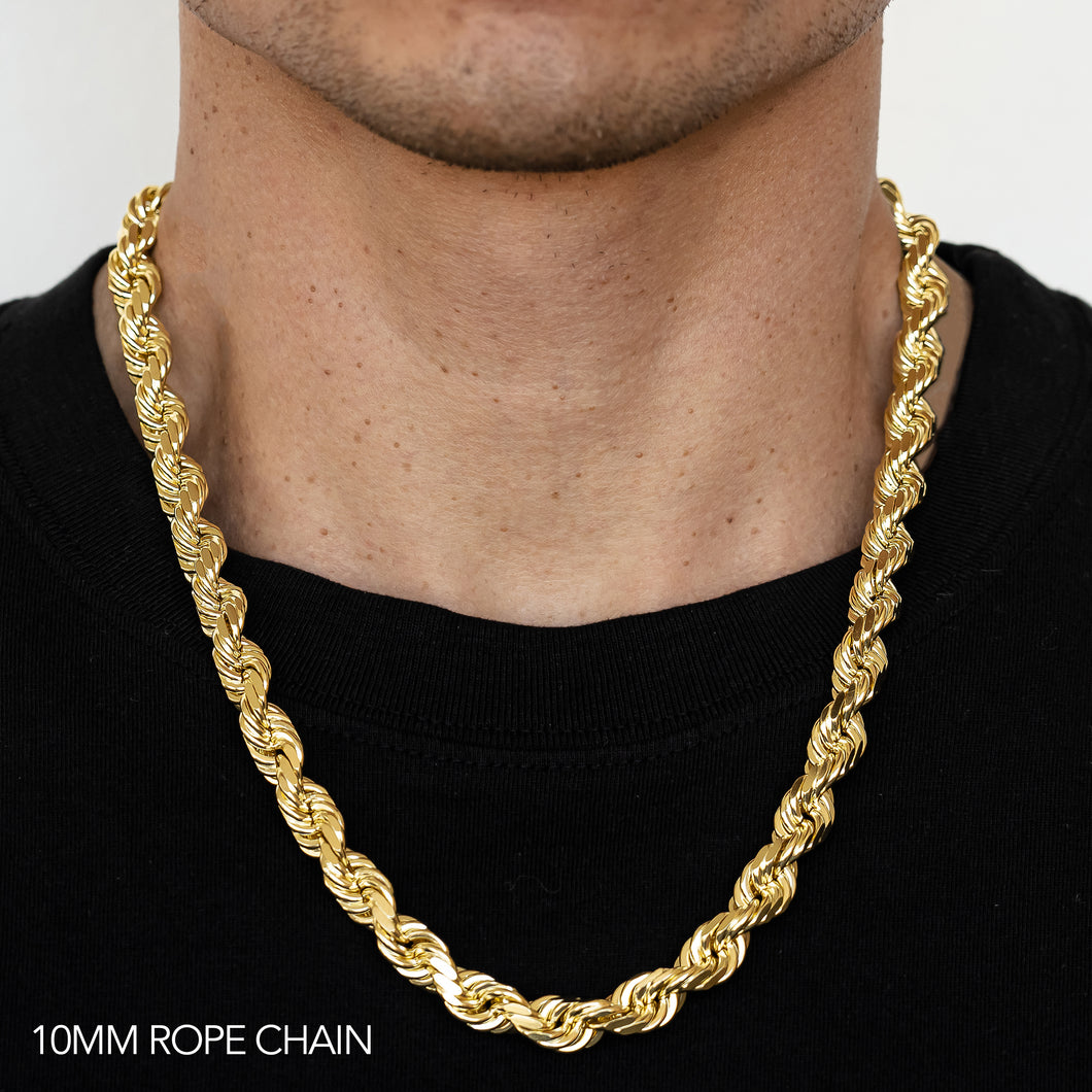 10K 10MM YELLOW GOLD SOLID DC ROPE 24