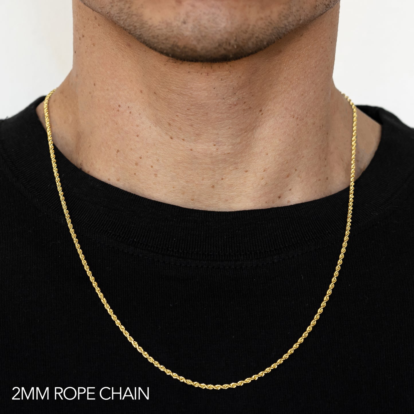 14K 2MM YELLOW GOLD DC HOLLOW ROPE 24" CHAIN NECKLACE (AVAILABLE IN LENGTHS 7" - 30")