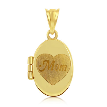 14K Yellow Gold Heart 'Mom' Oval Locket