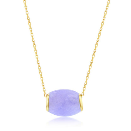 14K Yellow Gold, Oval Bead Slide Pendant - Lavendar Jade