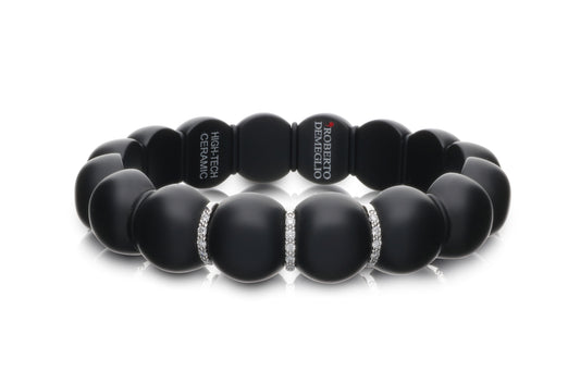 Matte Black Ceramic Bracelet with 3 Diamond Bars
