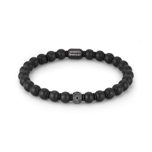 Sfera Large Bead Matte Black Ceramic Bracelet with One Black Diamond Bead