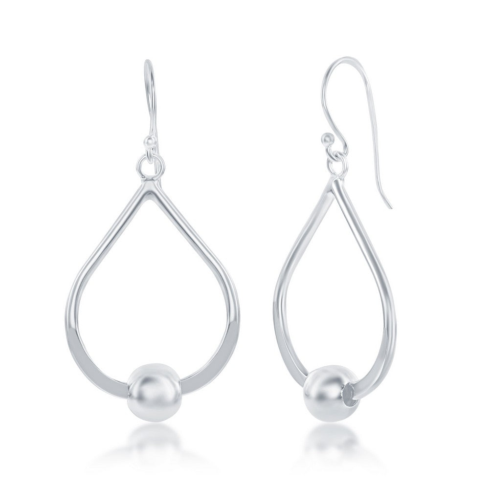 Sterling Silver Open Tear Shape w/ Bead Earrings