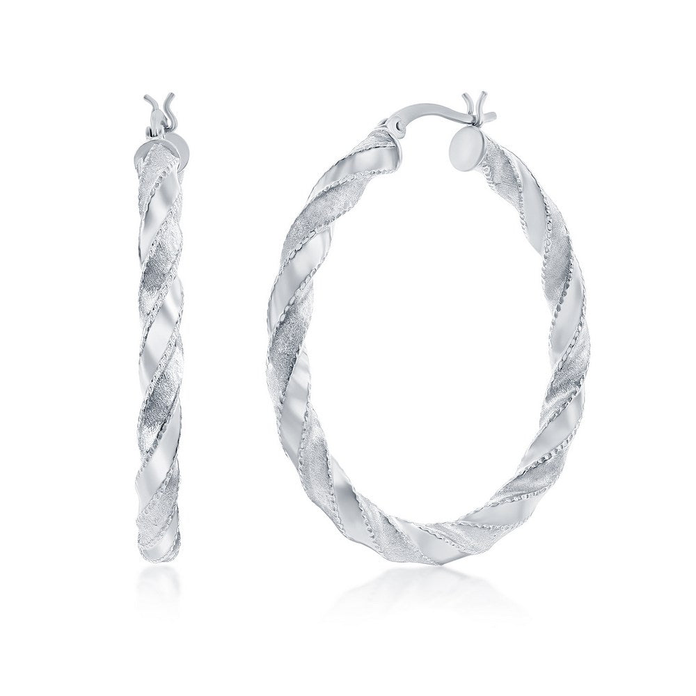 Sterling Silver Polished & Satin 40mm Twisted Hoops