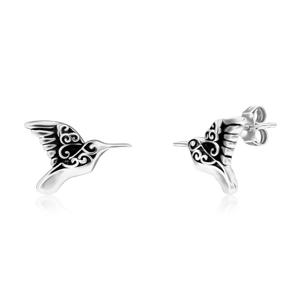 Sterling Silver Oxidized Hummingbird Studs