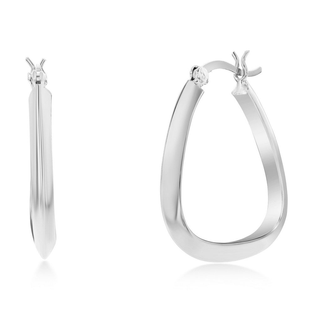 Sterling Silver 27mm Triangle-Shaped Hoop Earrings - Rhodium Plated