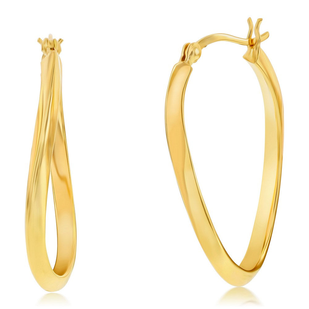 Sterling Silver 35mm Oval Twist Hoop Earrings - Gold Plated