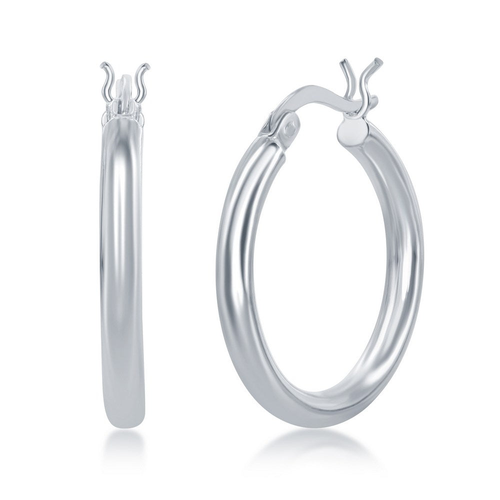 Sterling Silver 3x25mm High-Polished Hoop Earrings - Rhodium Plated