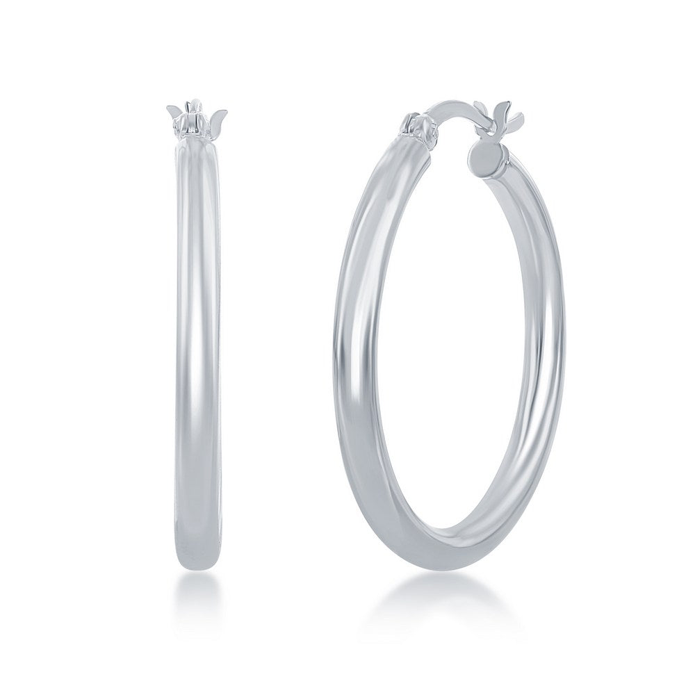 Sterling Silver 3x30mm High-Polished Hoop Earrings - Rhodium Plated