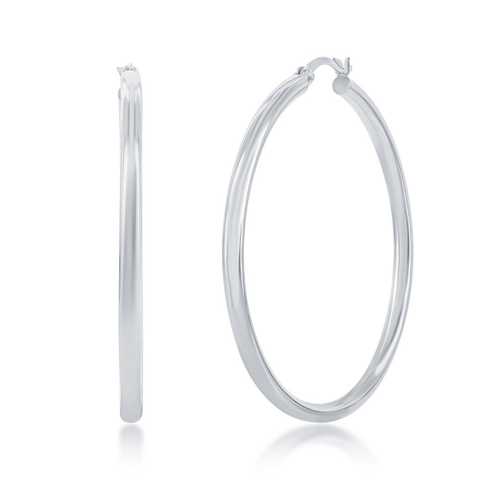 Sterling Silver 3x50mm High-Polished Hoop Earrings - Rhodium Plated