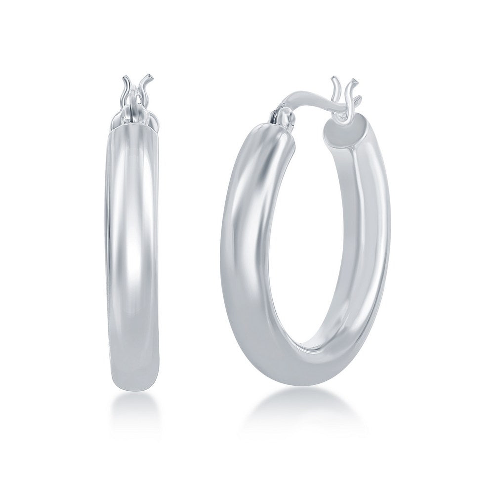 Sterling Silver 4x25mm High-Polished Hoop Earrings - Rhodium Plated