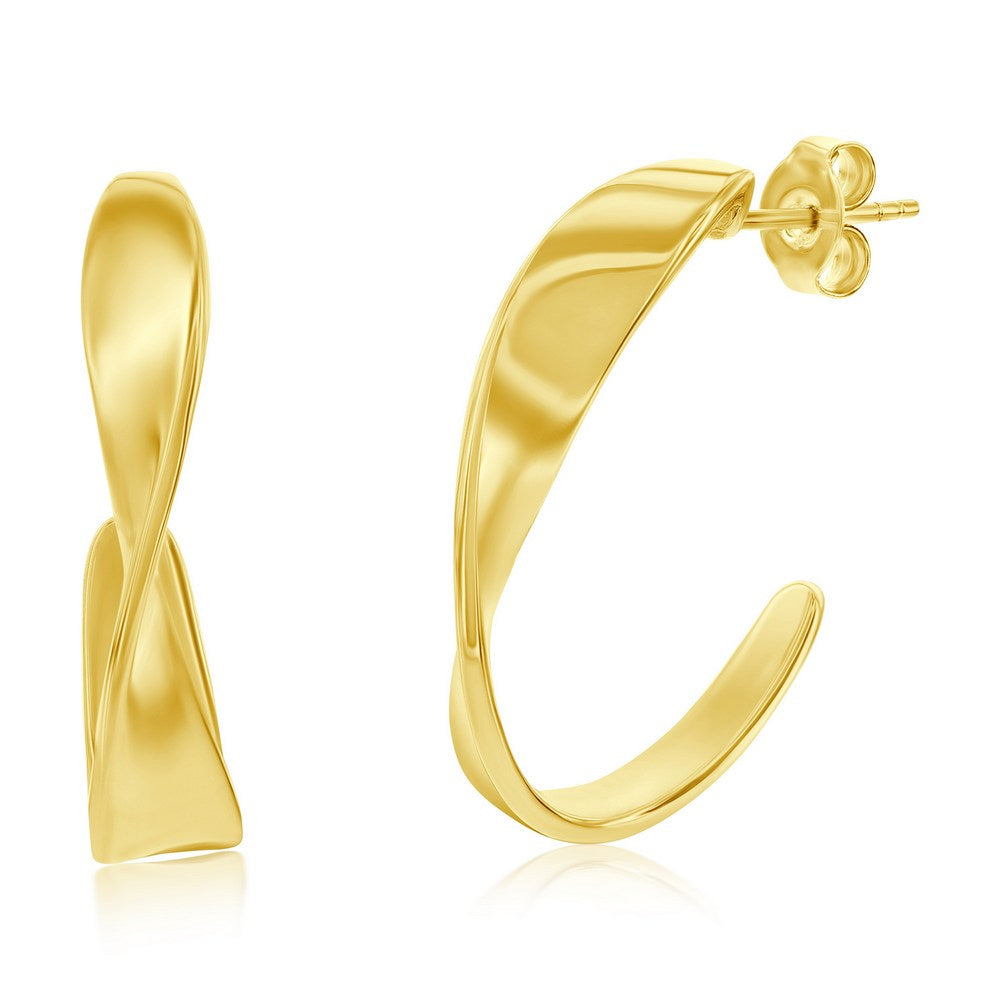 Sterling Silver 25mm Twist Half Hoop Earrings - Gold Plated