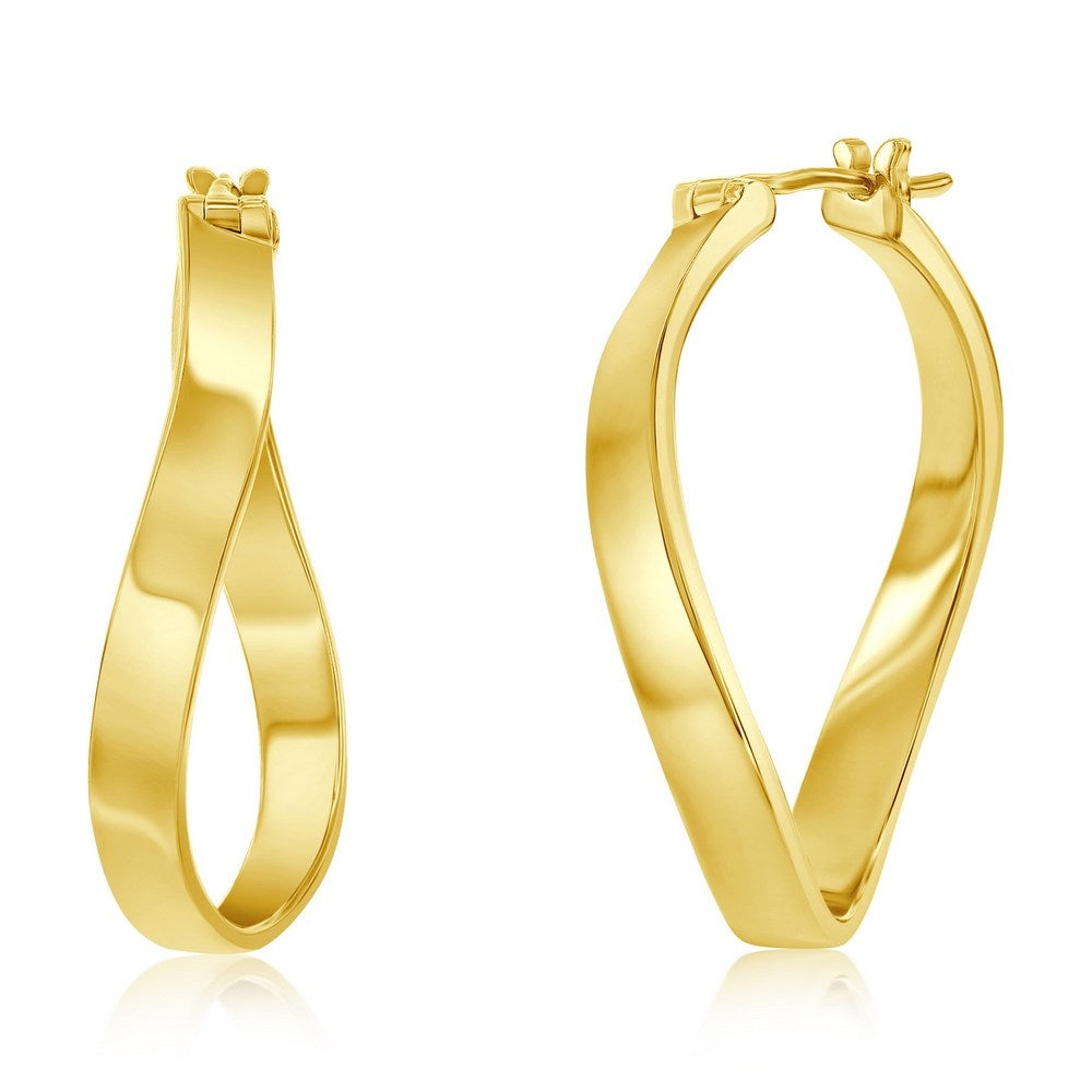 Sterling Silver 4x31mm Wavy Hoop Earrings - Gold Plated