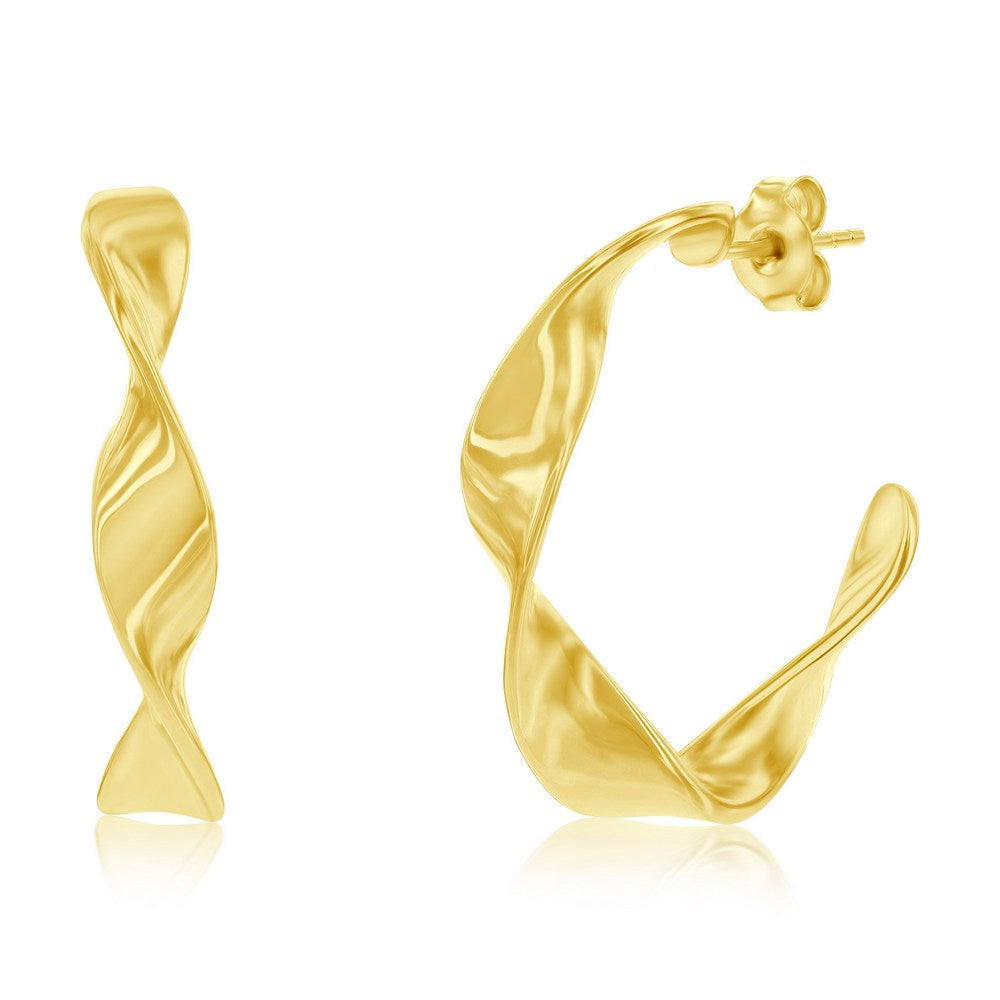 Sterling Silver 28mm Twist Hoop Earrings - Gold Plated