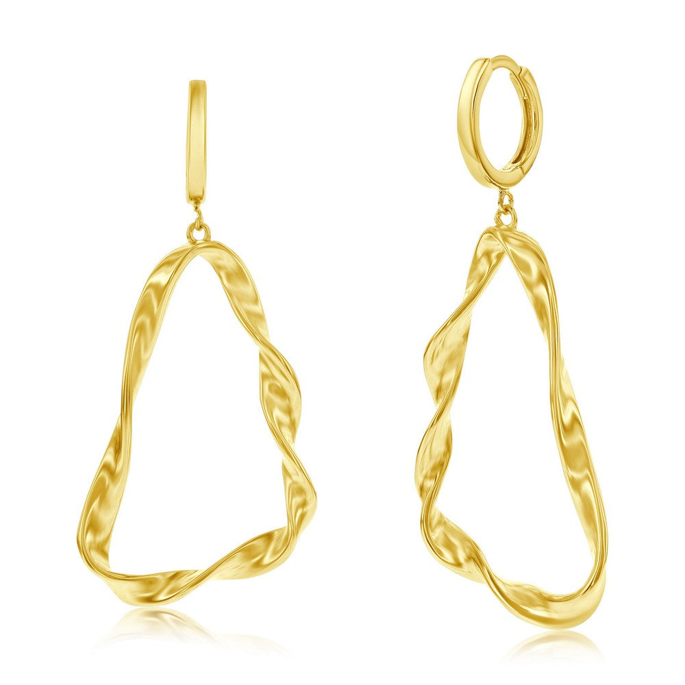 Sterling Silver Twisted Triangle Design Dangle Earrings - Gold Plated