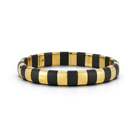 Large Matte Black Ceramic and Yellow Gold Alternating Bracelet