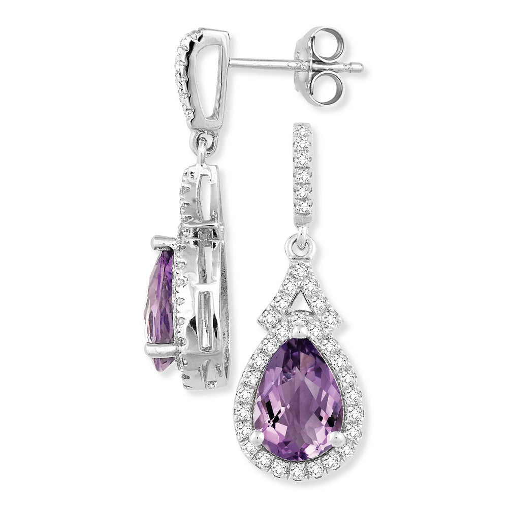 Sterling Silver 3.452 ct Pear Amethyst with .764 ct White Topaz Earring