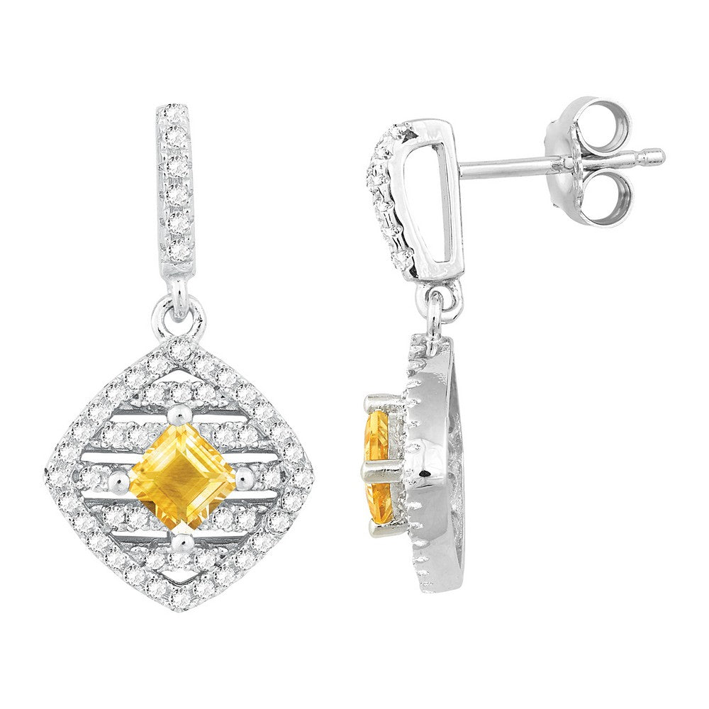 Sterling Silver 0.68 ct Square Step Citrine with .862 ct White Topaz Earring