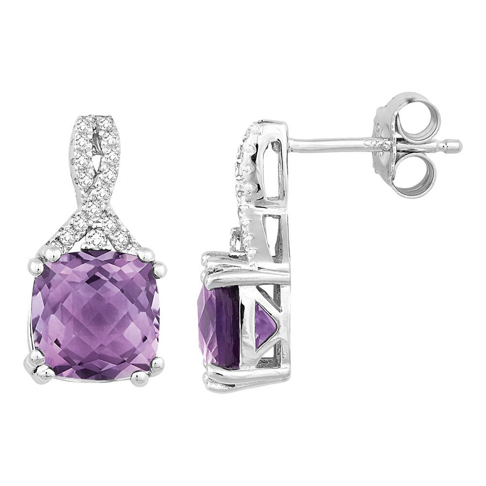 Sterling Silver 4.01ct Cushion Amethyst with .277ct White Topaz Earring